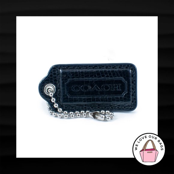 2" Med COACH BLACK PYTHON EXOTIC LEATHER NICKEL FOB BAG CHARM KEYCHAIN HANG TAG - Picture 1 of 2
